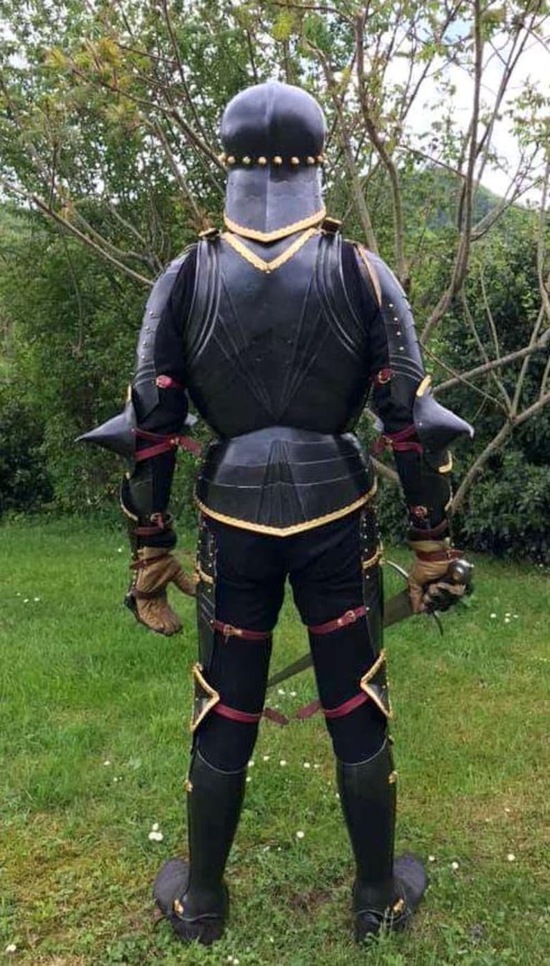 Fully wearable Black Lion Gothic Knight Armor cosplay set with sword and gauntlets