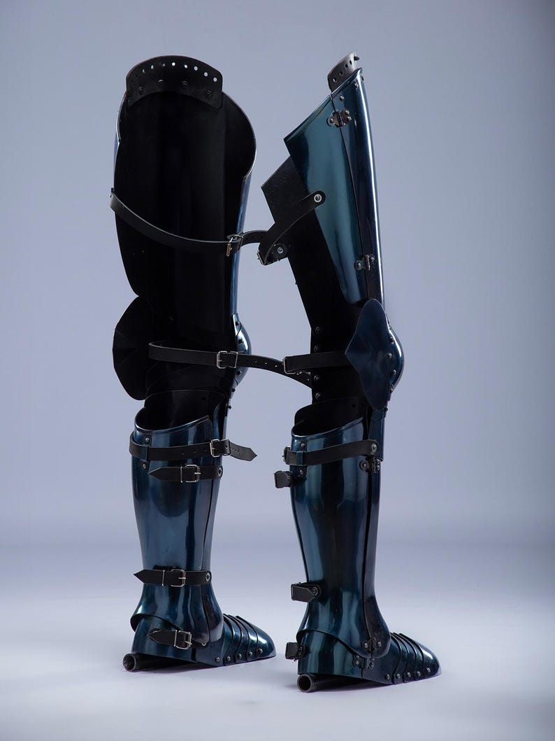 Fully wearable black rider costume leg set with leather straps