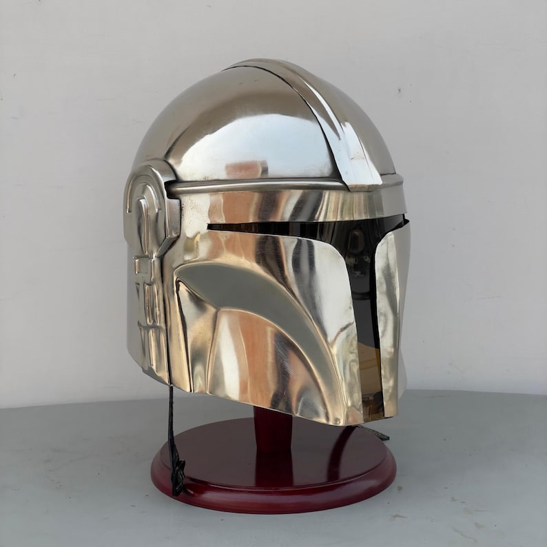 Close-up of T-visor detail on handmade Mandalorian helmet inspired by Boba Fett Star Wars armor