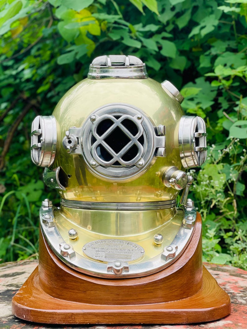 Collectible brass coated diving helmet perfect for maritime enthusiasts