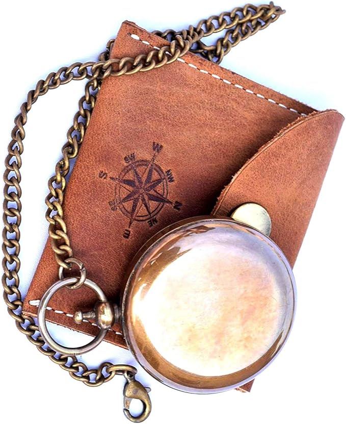 Brass compass with chain, wearable as a vintage-style necklace