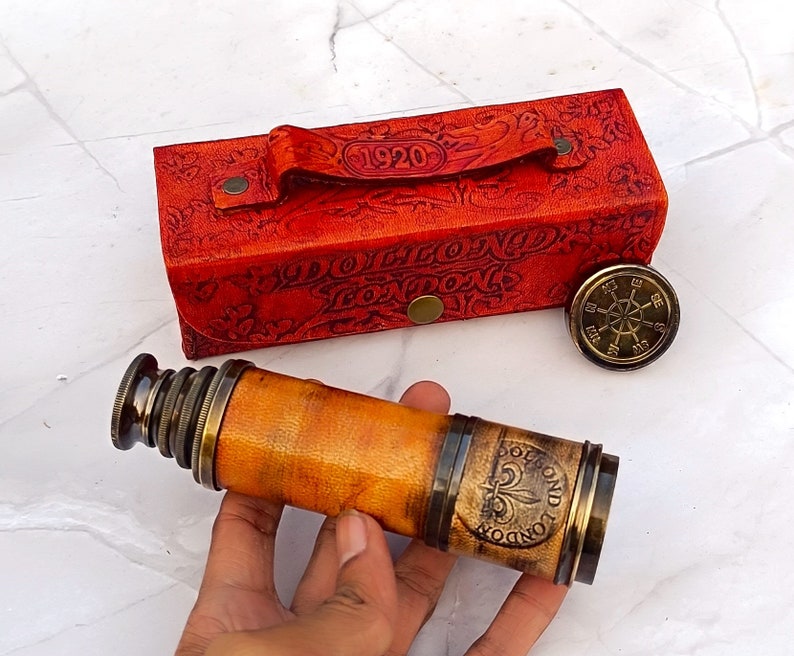 Brass Handmade Telescope with Personalized Wooden Box