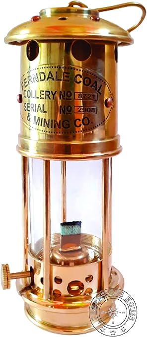 Brass Miner Lamp with Solid Glass Fresnel Lens – Handmade Vintage Oil Burner for Home Decor