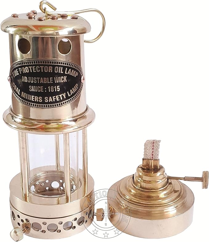 Brass Oil Ship Lantern with White Fresnel Lens Vintage Maritime Decor