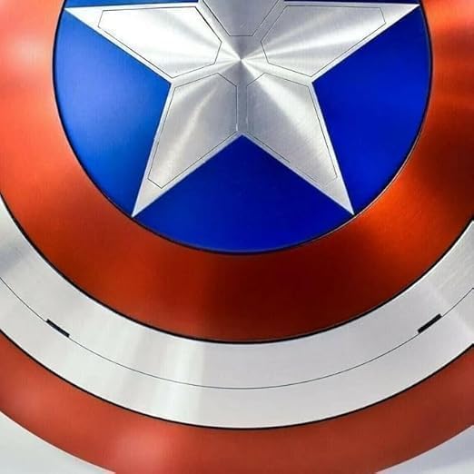 Back view of Captain America shield featuring leather grip and hook-and-eye closure