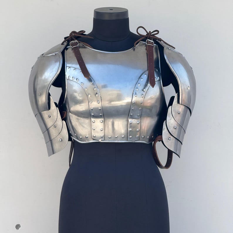 Front view of Ciri Witcher Armor Suit - Cuirass, Chest-Back Plates, and Shoulder Pauldrons for LARP Costume
