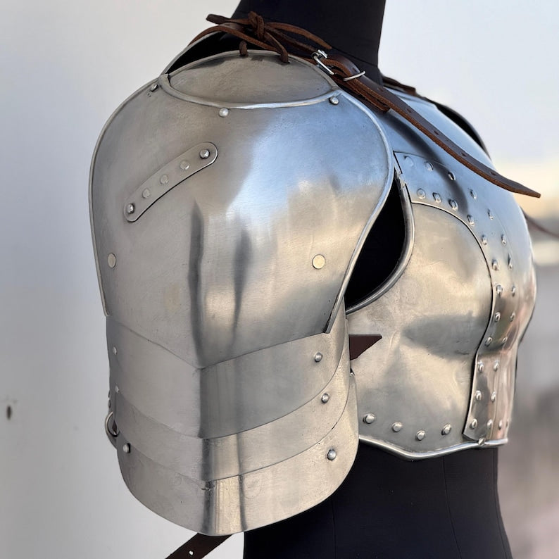 Ciri Witcher Shoulder Armor - Adjustable Leather Straps and Polished Steel for LARP