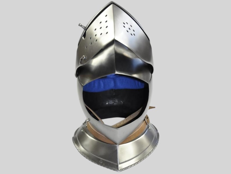 Open visor display of Medieval Close Knight Helmet for collectors