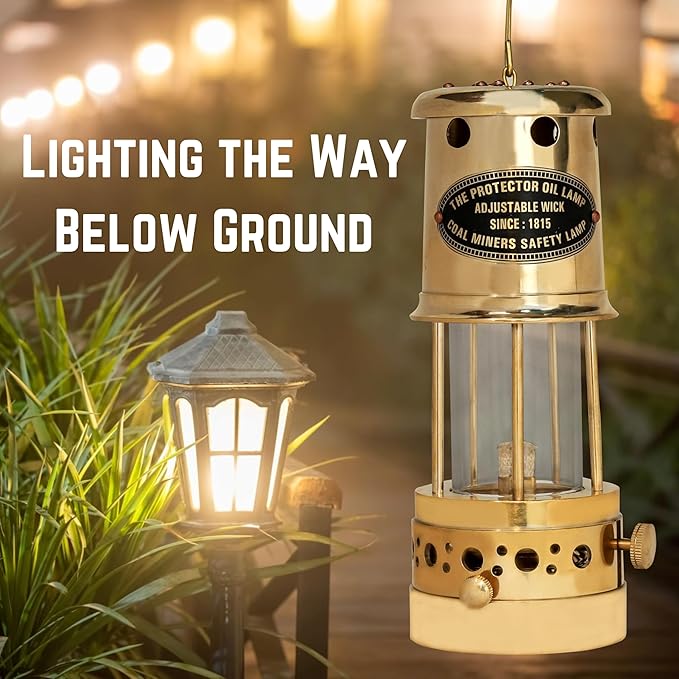 Coal miners safety lamp inspired vintage brass protector oil lamp for collectors