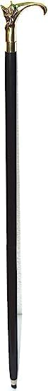 Comfortable engraved grip walking stick with heavy brass cat head handle and sturdy wooden shaft