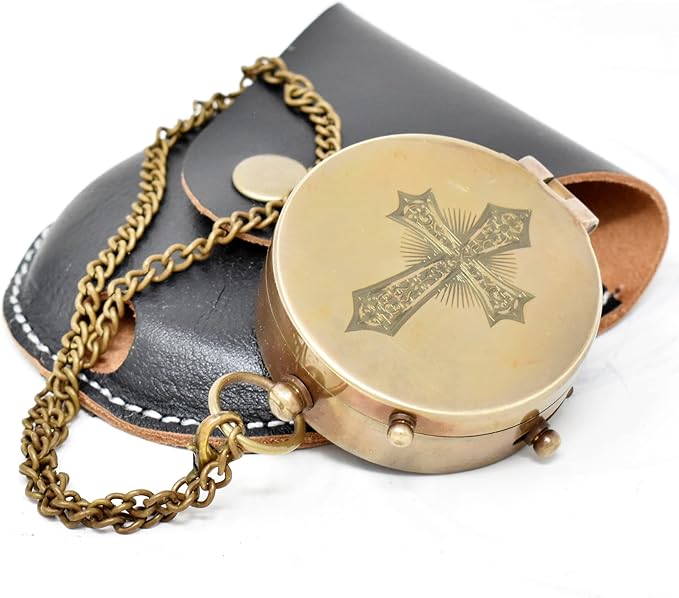 Portable handcrafted brass compass designed for daily faith reminders and outdoor use.
