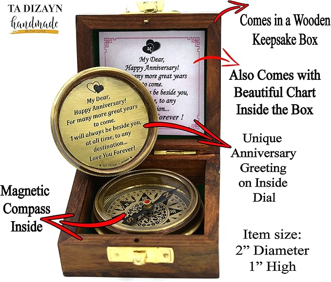 Brass compass with black leather case engraved with Psalm 32:8 - Perfect gift for graduation, baptism, or confirmation