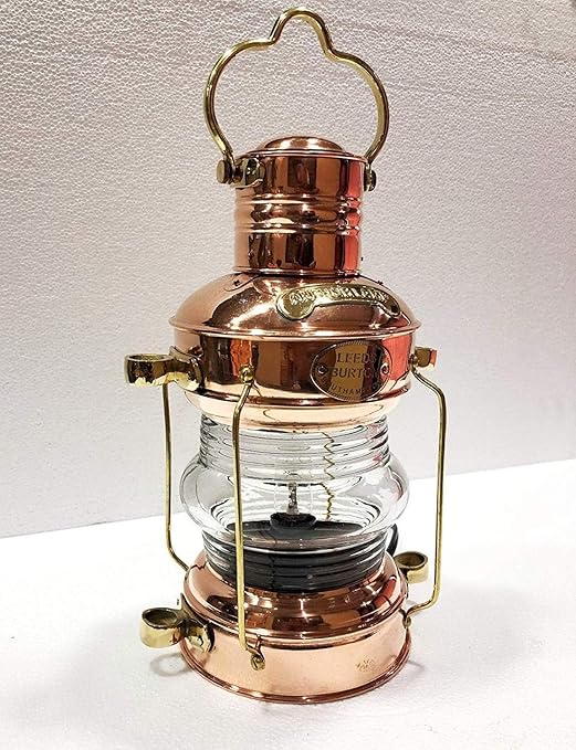 Copper and Brass Maritime Electric Lantern with Glass Globe for Ambient Lighting