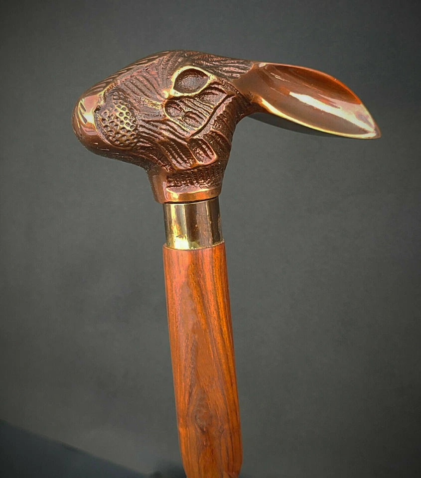 Copper finish aluminium and wood antique Victorian walking cane vintage design