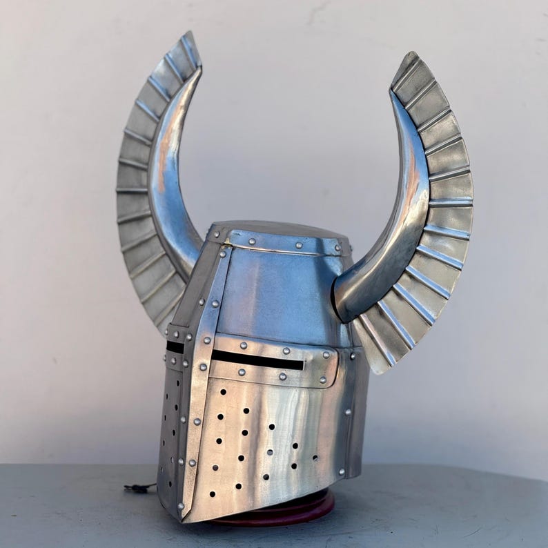 Crusader helmet worn as LARP cosplay costume accessory featuring authentic brass cross emblem