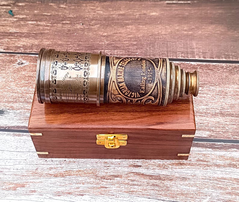 Secondary – Custom engraved nautical telescope with personalized wooden gift box