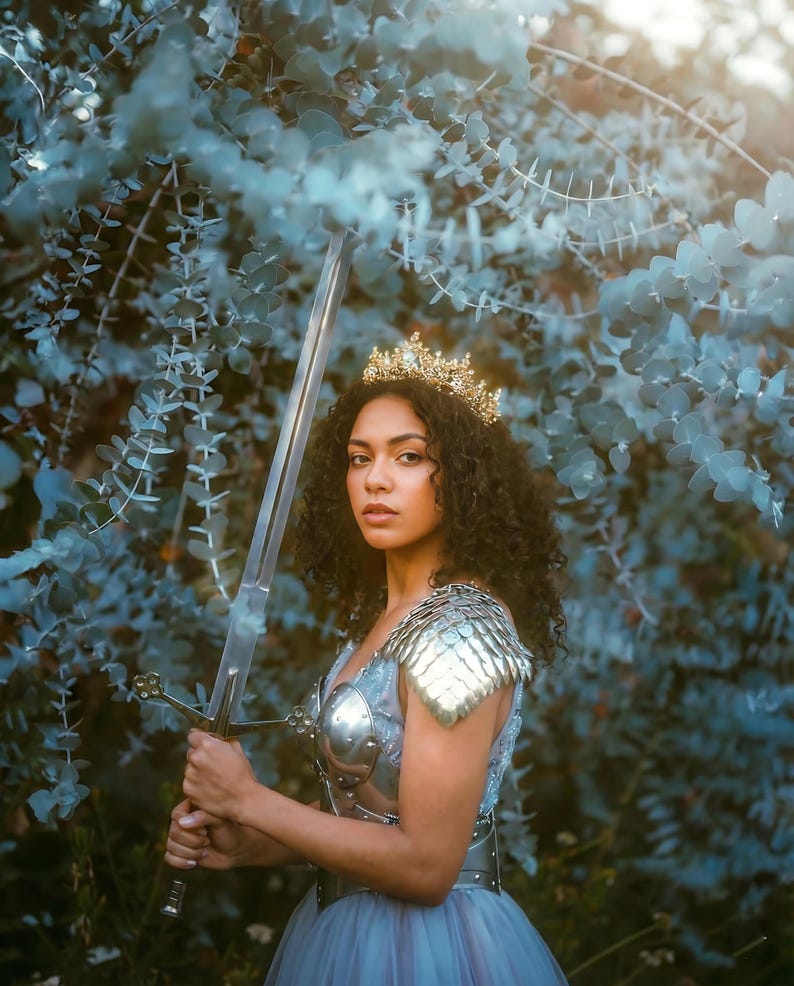 Custom women’s knight cuirass armor for Ren Faire and LARP, featuring dragon-style stainless steel scalemail