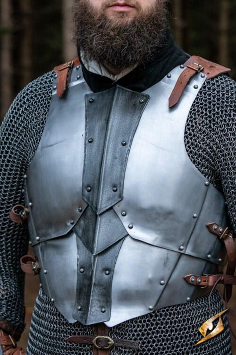 Dark Dreki Knight Armor back view showing leather straps and fitment detail