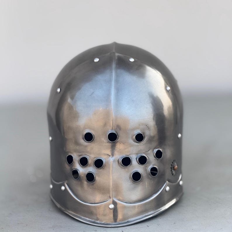 Side angle of dark knight armor medieval marauder helmet – perfect for LARP and gothic cosplay