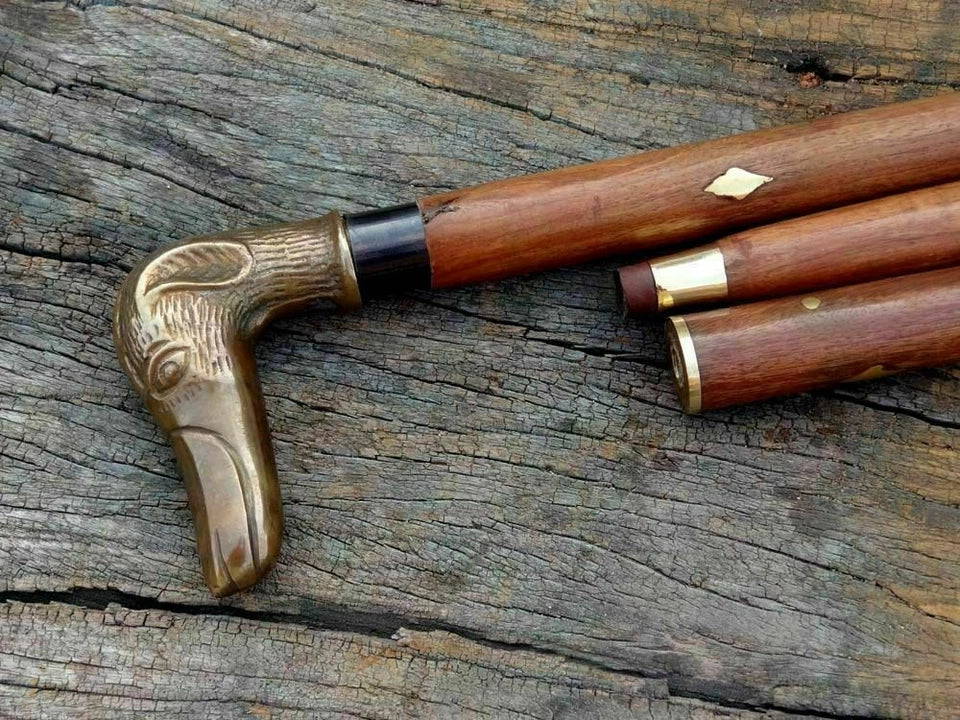 Decorative brass nautical walking cane wooden stick perfect gift for collectors