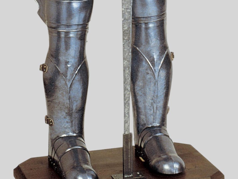 Decorative Templar armor with sword and base for home or museum display