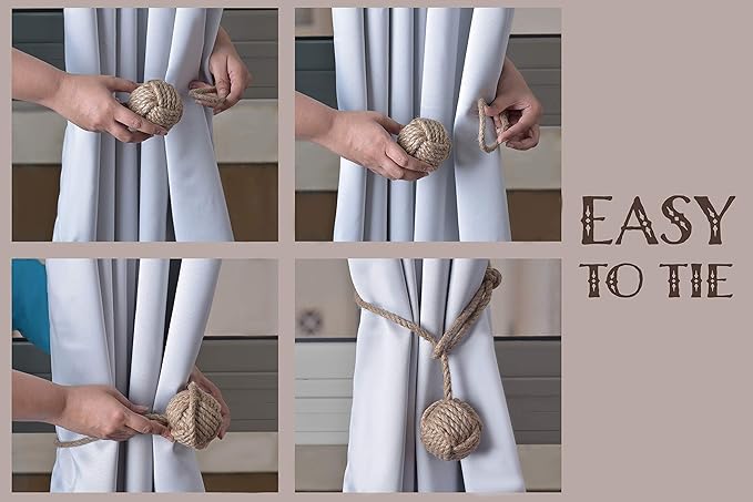 Eco-friendly jute curtain tiebacks that protect walls without hooks or drilling