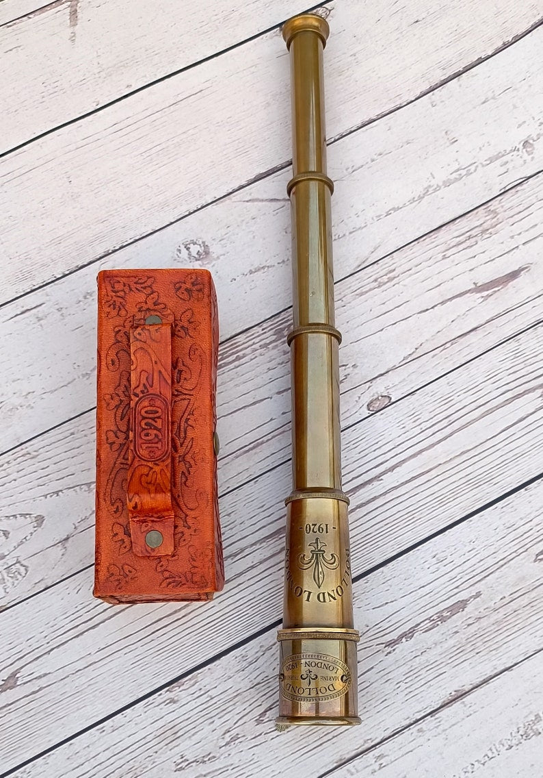 Brass Spyglass Telescope with Custom Message on Three Sides