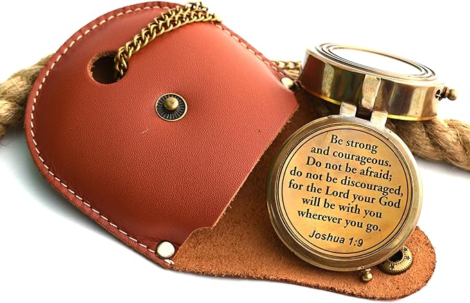 Faith-Inspired Brass Compass with Engraved Joshua 1:9 Verse - Perfect Religious Gift for Teens, Men, and Women