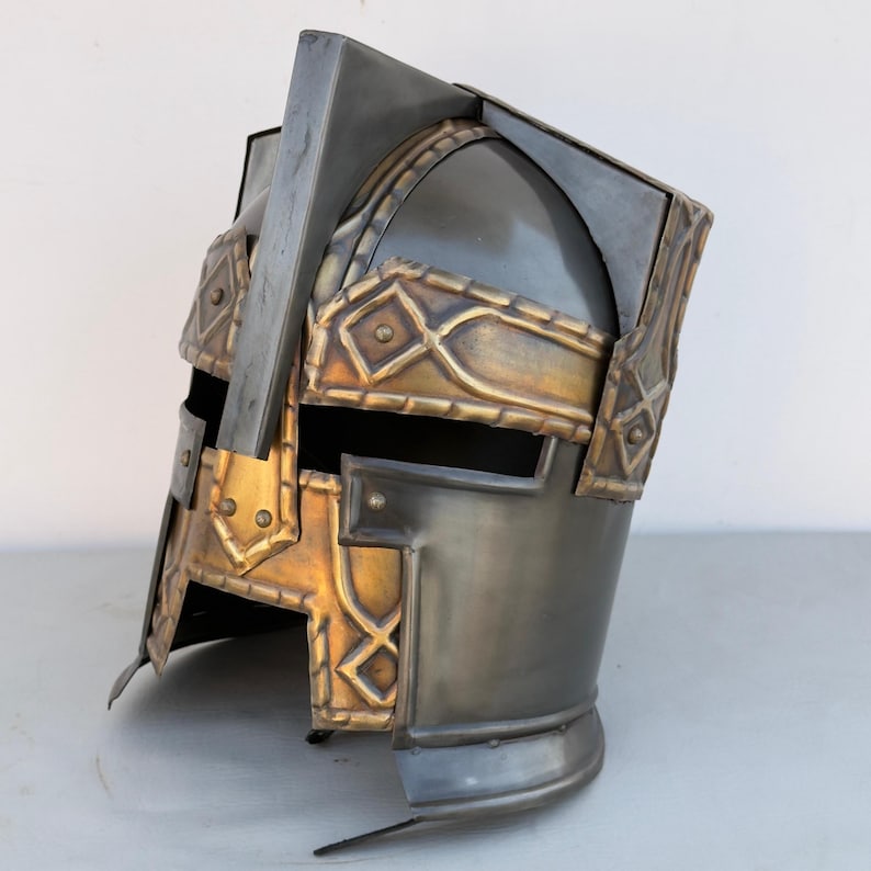 Closeup of detailed Dwarves helmet for LARP and medieval cosplay