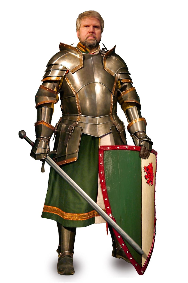 Fantasy Medieval Crusader Templar Armor full front view with knight details