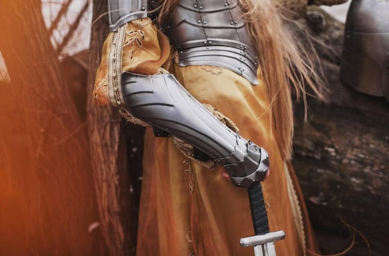 Back view of Female Fantasy Steel Armor Set showing adjustable fit