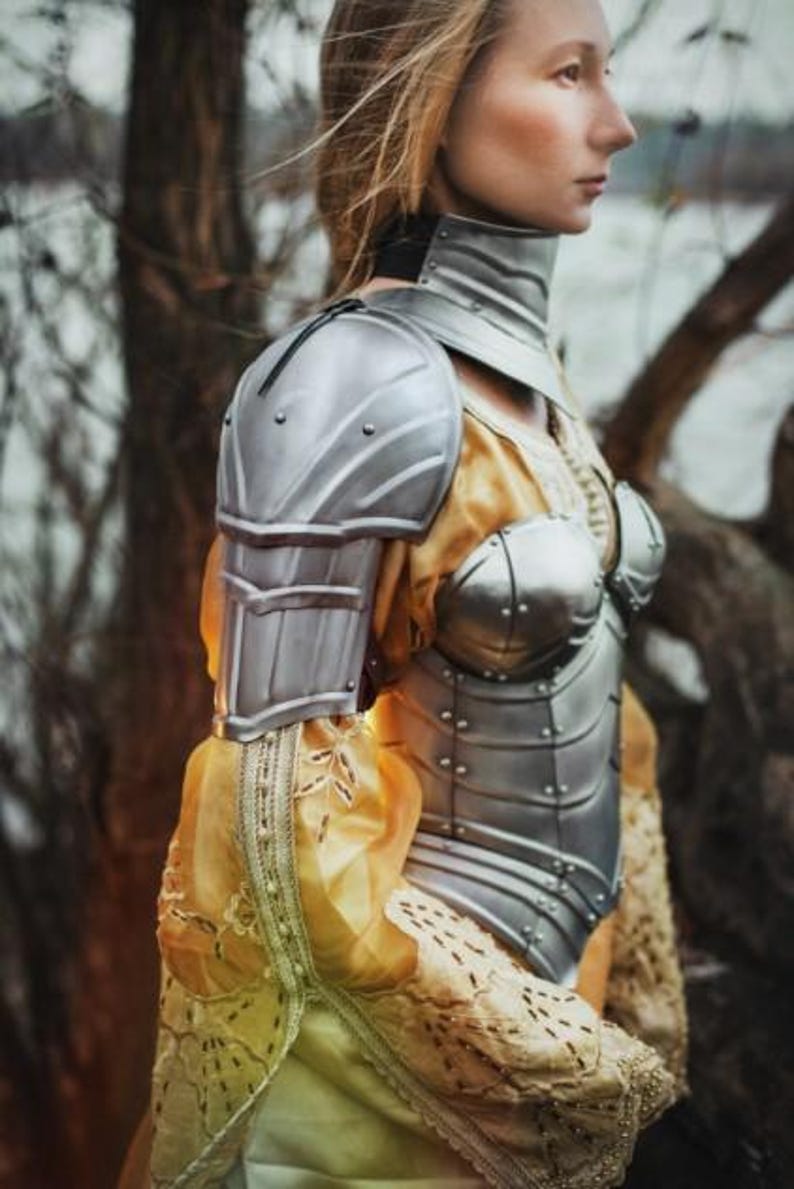 Medieval style gorget and bracers included in fantasy cosplay armor