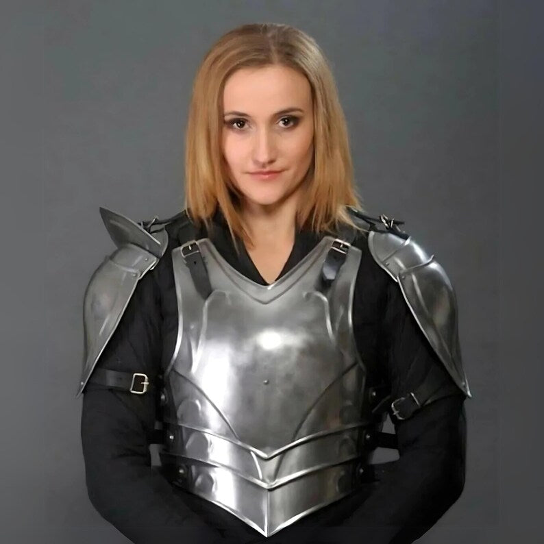Female warrior armor bracers detail with adjustable leather straps