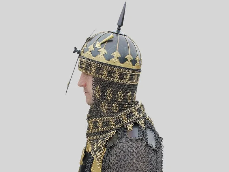 Close-up of Helmet from Filipino Islamic Knight Armor – Medieval Steel Finish by Artisans Hub