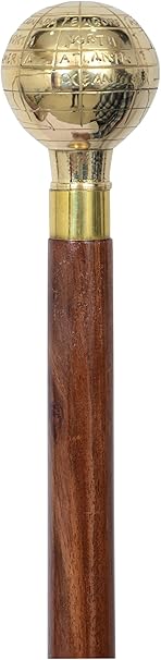 Foldable brass walking stick with 3-section wooden shaft, suitable for men and women