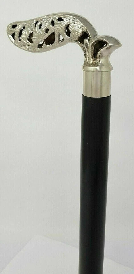 Foldable wooden walking stick with three sections and nautical designer handle