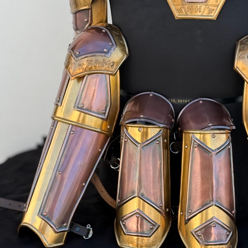 Full side view of LARP Medieval Knight Steel Dwarven Dwarf Half Body Armor Set
