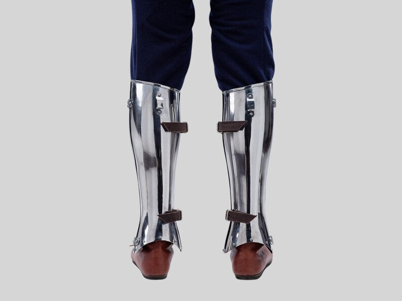 Full-length knight greaves made of high-quality mild steel for reenactment