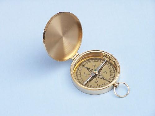 Fully functional solid brass compass with secure hinged lid on rosewood box