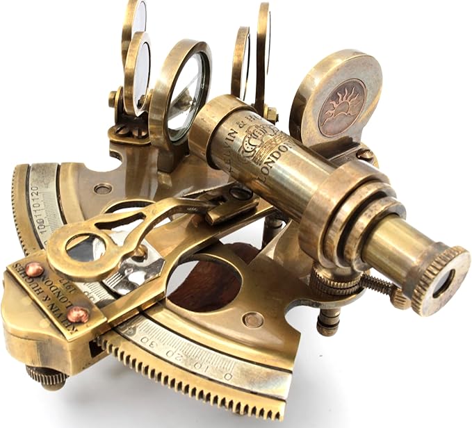 Functional antique brass sextant displayed as home or office decor