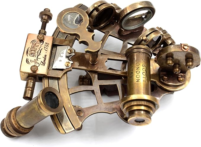 Functional antique nautical sextant used for celestial navigation