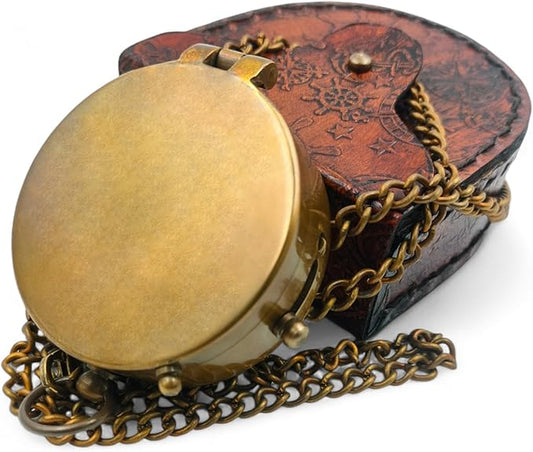 Functional Brass Compass with Engraved Leather Case – Vintage Style