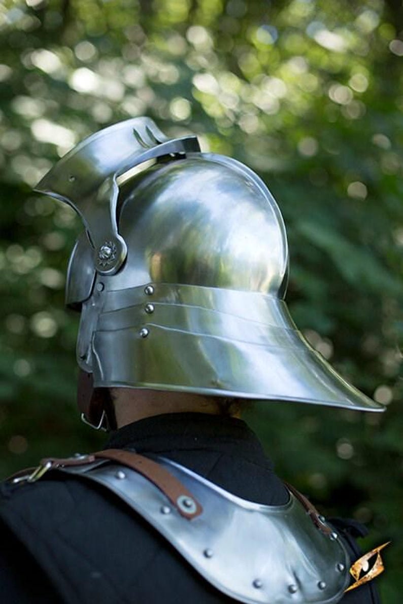 German Sallet Helmet reproduction in polished steel with adult fit