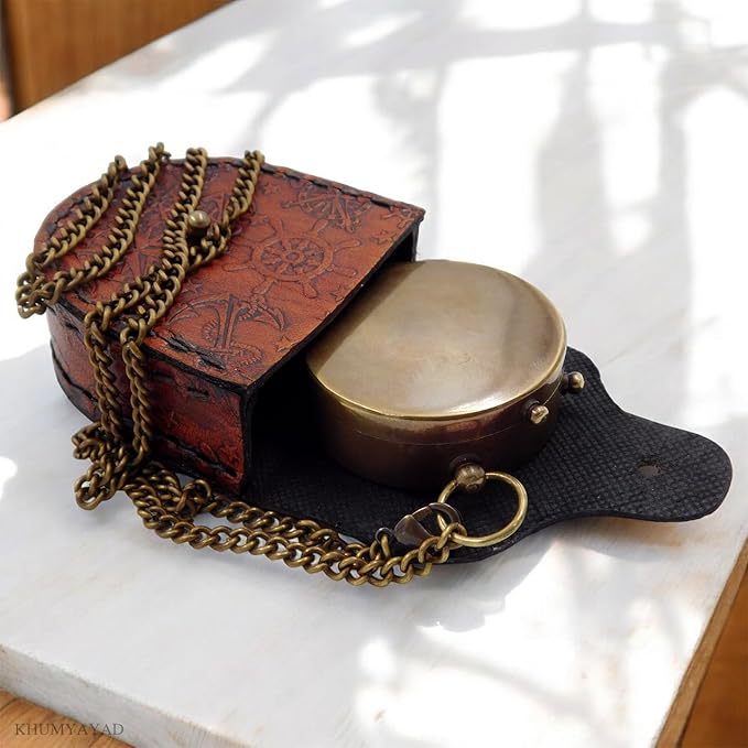 Gift-ready brass compass set with vintage design and handcrafted box.