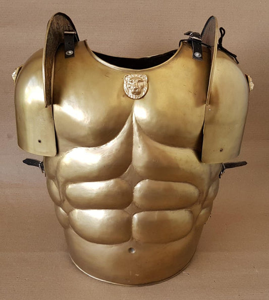 Gladiator costume armor with shoulder guards and adjustable leather straps