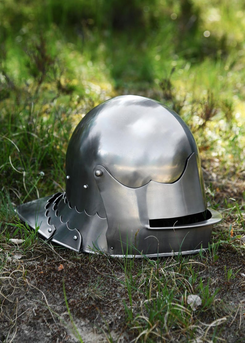 Inside of Gothic Sallet Helmet showing Adjustable Leather Belts – Comfortable Medieval Helmet