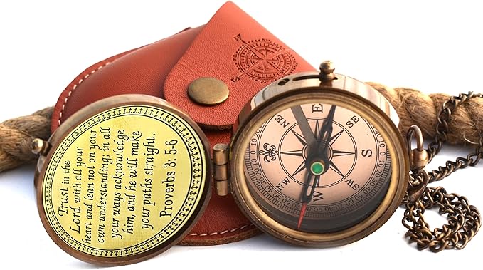 Engraved compass with inspirational Proverbs quote - Perfect gift for graduation, baptism, and confirmation