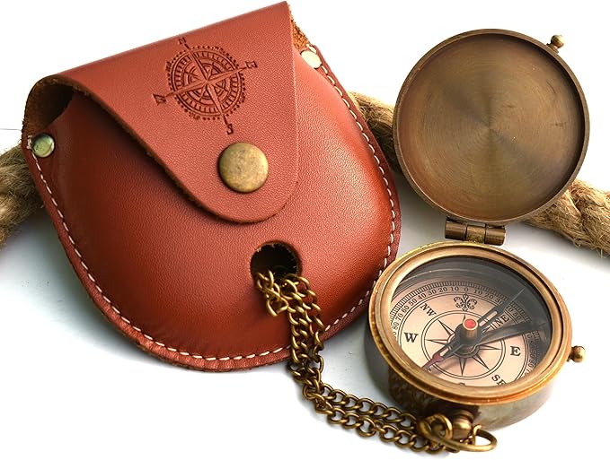 Graduation Gift for Him/Her - Religious Brass Compass with Joshua 1:9 Engraving in Elegant Wooden Box