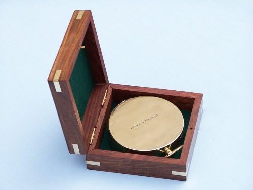 Compact and portable Hampton Nautical solid brass compass with rosewood case