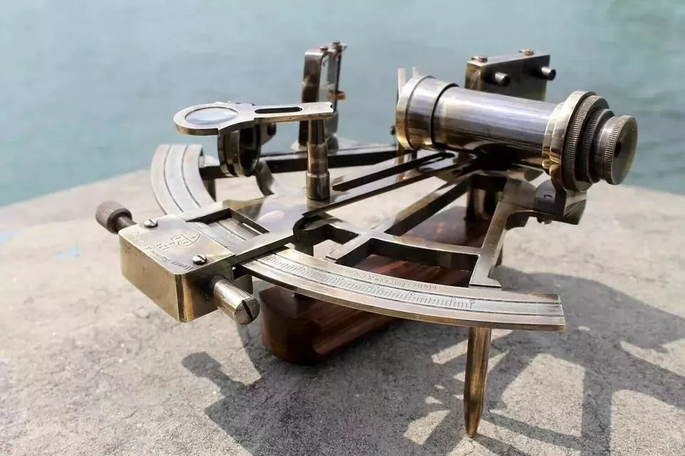 Handcrafted solid brass sextant designed as a nautical astrolabe collectible
